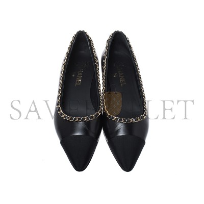 CHANEL FABRIC GROSGRAIN CHAIN CAP TOE FLATS 272269